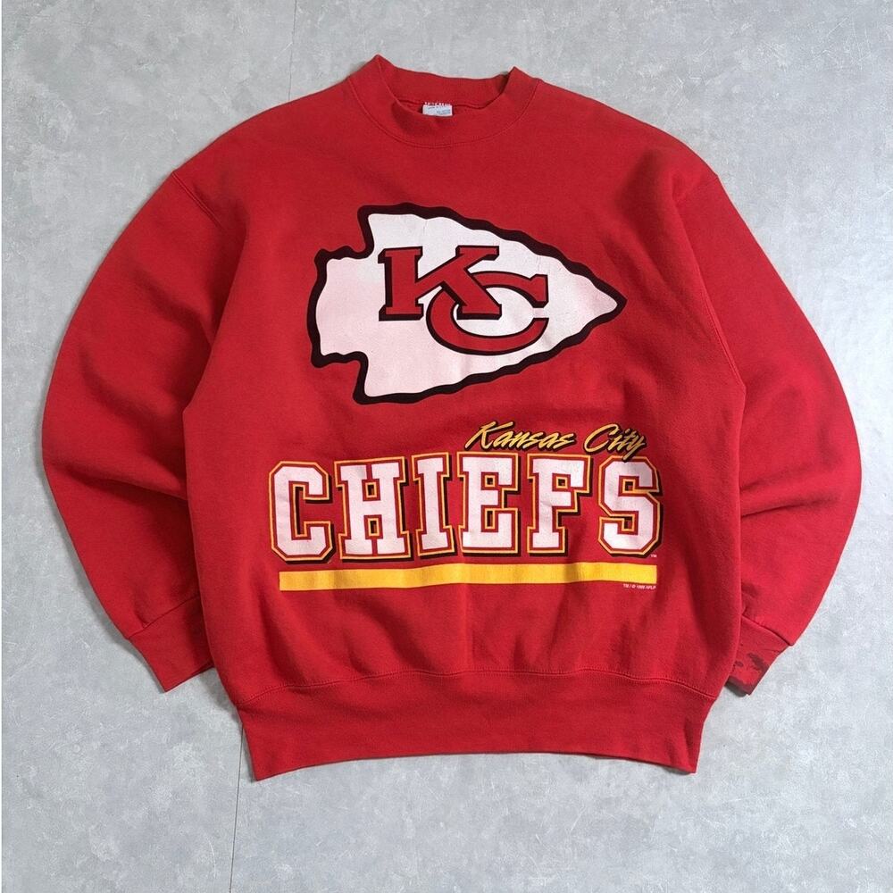 90s Vintage Kansas City Chiefs Big Print Salem Red Crewneck -XL